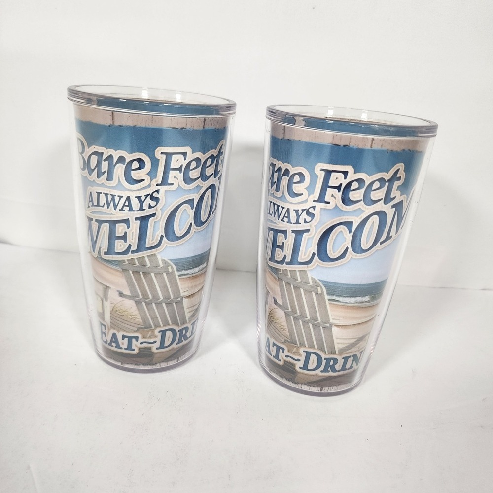Set of 2 Tervis Bare Feet Always Welcome Beach Tumblers 16 oz USA